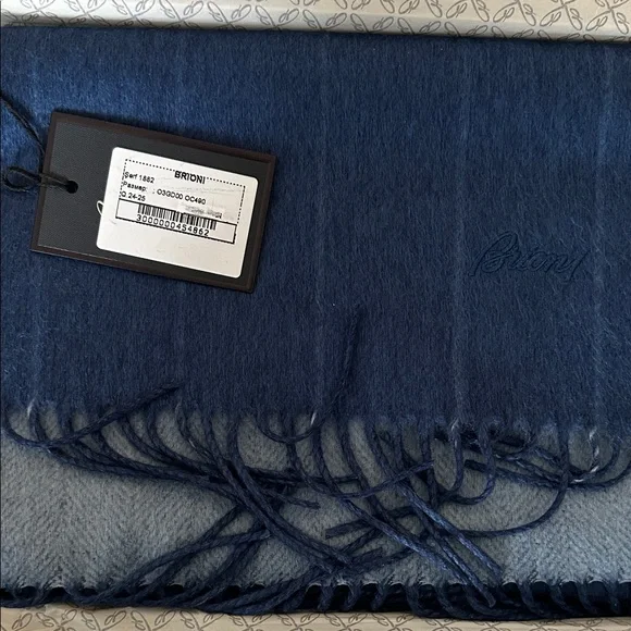 Brioni Deep Navy cashmere/wool fringe scarf - Picture 1 of 4